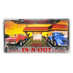IN-N-OUT Burger Heavy Metal Chrome Car License Plate Frame Hot Rod 3D New Sealed
